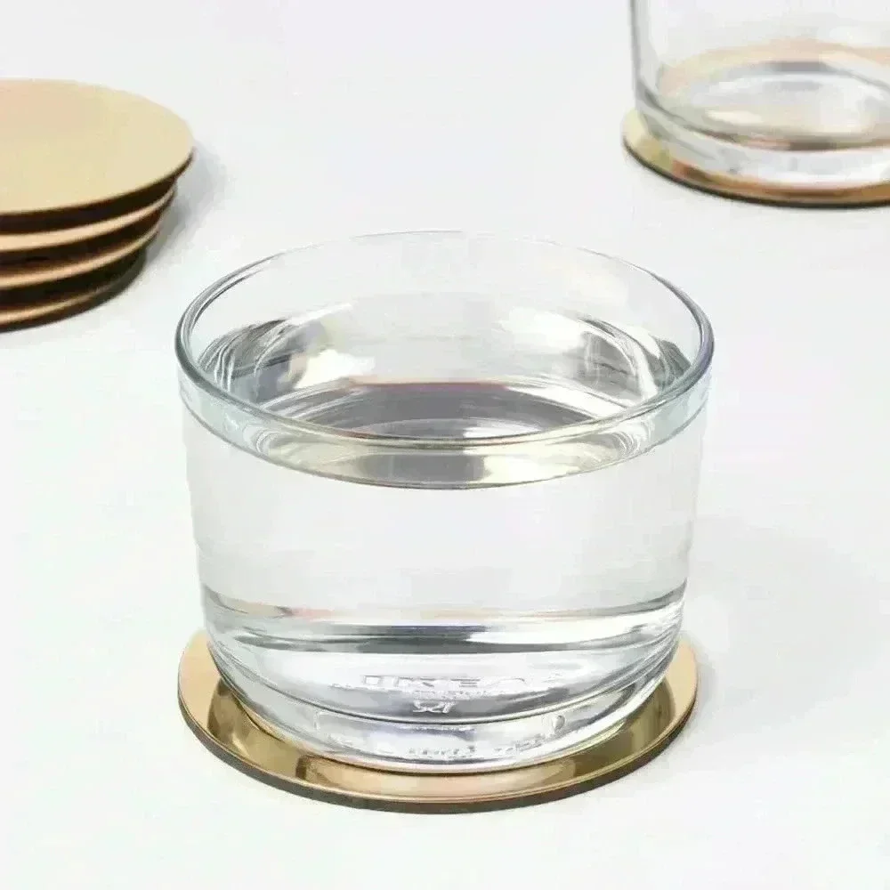 IKEA GLATTIS Coasters with holder, brass / gold color, 3 